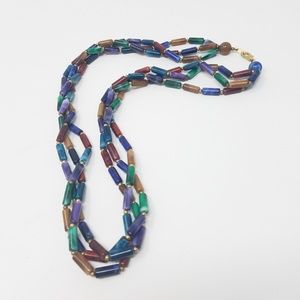 Vtg tribal necklace wood seed beads hand carved